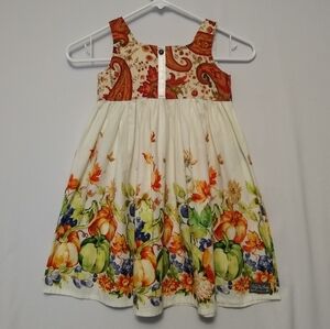 Girl's Adorable Fall/Harvest/Thanksgiving  Dress Cream With Pumpkins Floral